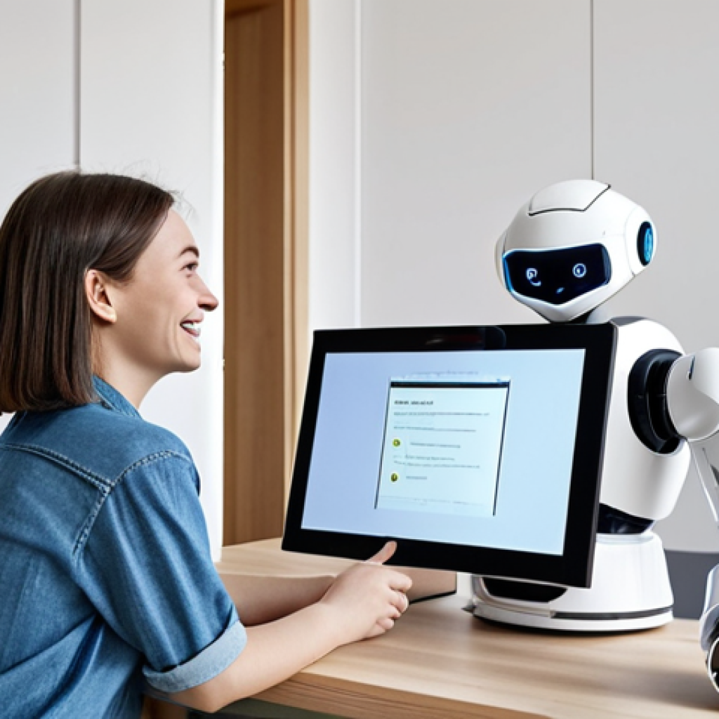 Accessible Mental Health Support**
"A friendly-looking robot with a screen displaying a calm, supportive message, sitting on a desk in a bright, modern apartment in Warsaw. A young woman, fully clothed in a casual outfit, is smiling and interacting with the robot. The scene emphasizes accessibility and ease of use. Safe for work, appropriate content, professional design, fully clothed, perfect anatomy, natural pose, family-friendly."
**