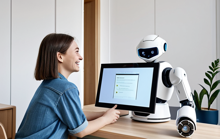 Accessible Mental Health Support**
"A friendly-looking robot with a screen displaying a calm, supportive message, sitting on a desk in a bright, modern apartment in Warsaw. A young woman, fully clothed in a casual outfit, is smiling and interacting with the robot. The scene emphasizes accessibility and ease of use. Safe for work, appropriate content, professional design, fully clothed, perfect anatomy, natural pose, family-friendly."
**