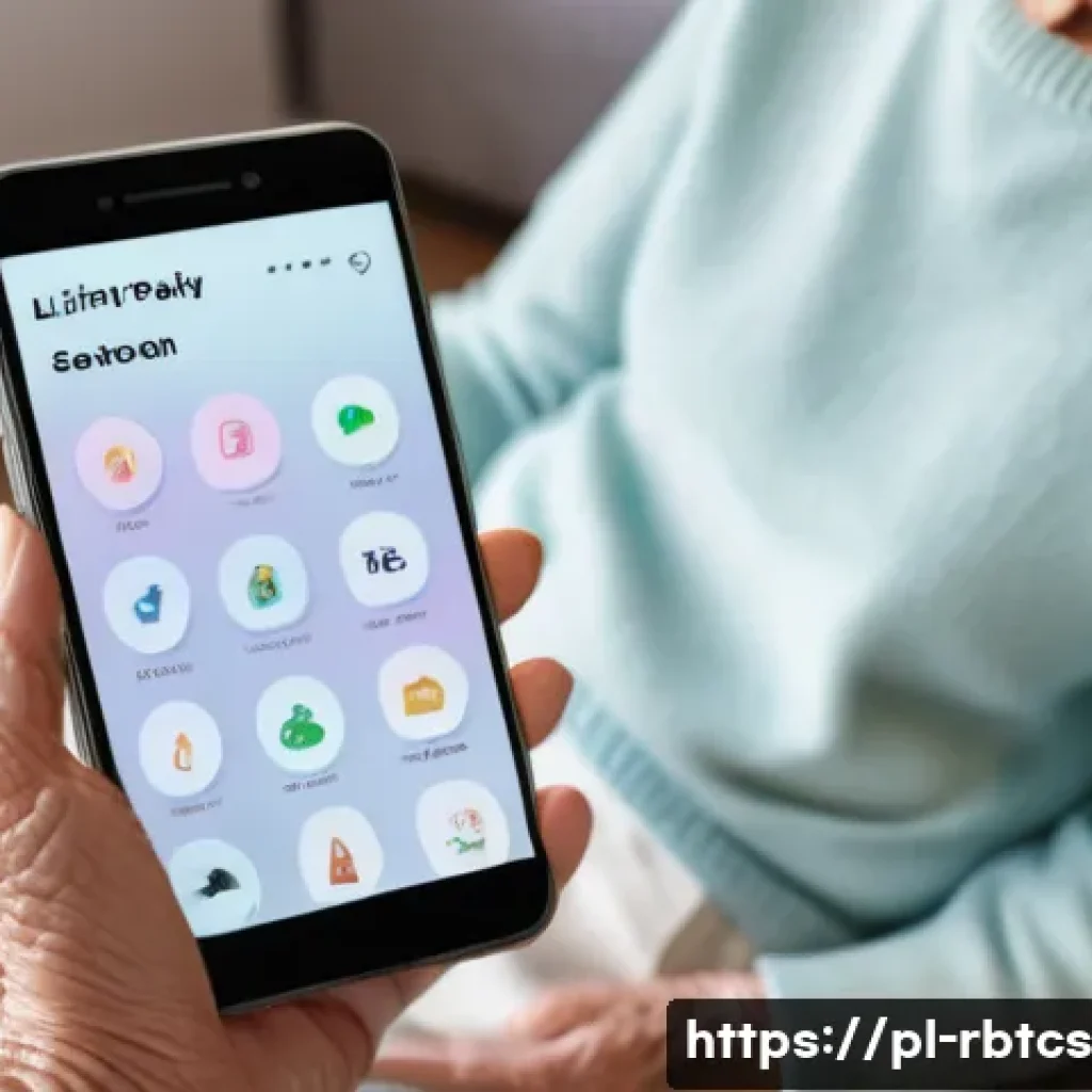 로봇 심리상담의 사용자 친화성 - A modern therapeutic robot interface displayed on a smartphone held by an elderly Polish woman in a ...
