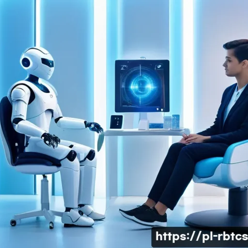 로봇 심리상담의 심리적 안정성 제공 - A futuristic therapy room featuring a humanoid robot therapist interacting empathetically with a you...