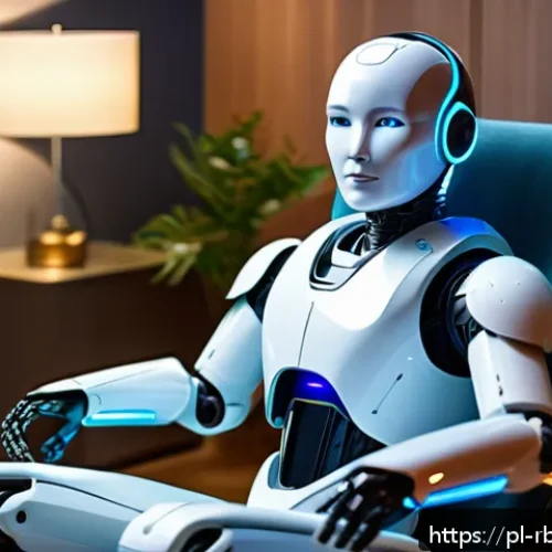 Home 32 로봇 심리상담의 최신 기술 트렌드 - A futuristic therapy room featuring a sleek, humanoid robot with gentle facial expressions and soft ...