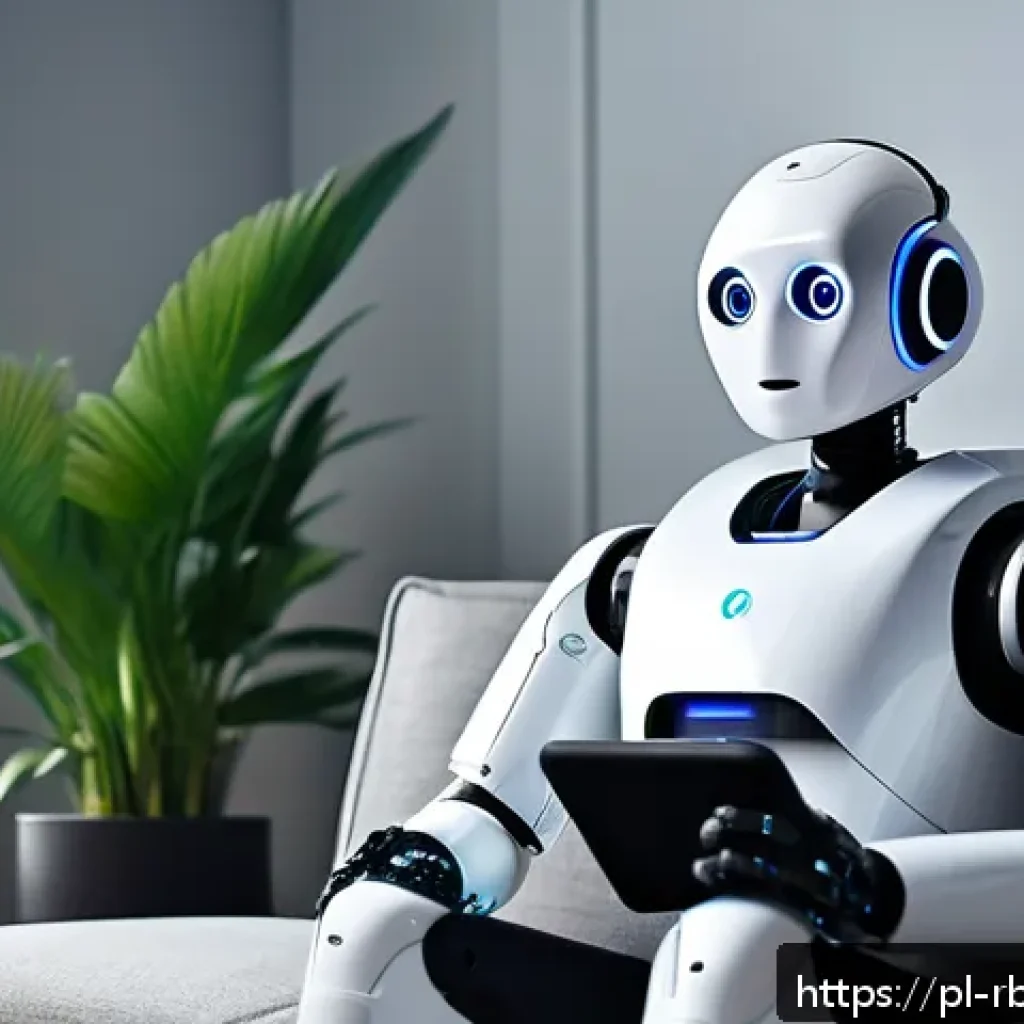 심리 상담을 위한 로봇의 기술 발전 - A modern therapeutic robot designed to provide emotional support, depicted in a cozy, softly lit hom...