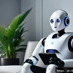 Home 18 심리 상담을 위한 로봇의 기술 발전 - A modern therapeutic robot designed to provide emotional support, depicted in a cozy, softly lit hom...