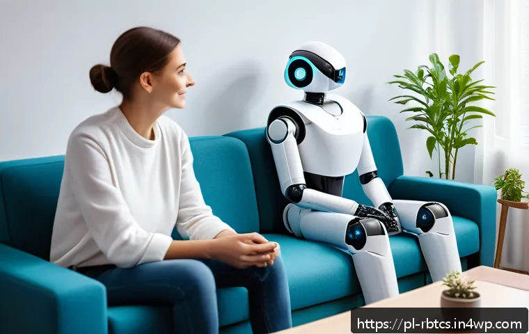 로봇 심리상담과 개인화된 치료 계획 - A modern Polish psychotherapy clinic interior featuring a friendly, humanoid robot therapist interac...